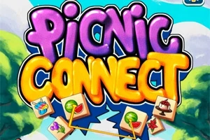 PICNIC CONNECT라는 알록달록한 글씨와 함께 과일, 케이크, 얼음 음료 등의 이미지가 있는 장면
