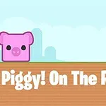 핑크색 돼지 캐릭터와 자물쇠가 있는 갈색 문, Piggy!