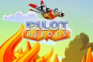 하늘을 나는 비행기와 불길, PILOT HEROES라는 텍스트가 있는 이미지