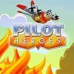 하늘을 나는 비행기와 불길, PILOT HEROES라는 텍스트가 있는 이미지