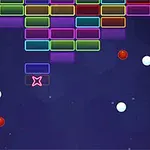 다양한 색상의 직사각형 블록과 빨간색, 흰색의 공들이 있는 공간 테마의 그래픽