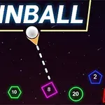 PINBALL이라는 글자 아래 하얀 공이 다양한 색상의 숫자 블록을 향해 발사 준비 중인 화면
