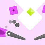 핑크 배경 위에 두 개의 플리퍼와 중앙에 초록색 다이아몬드 모양이 있는 심플한 디자인