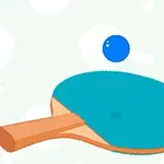 파란 탁구 라켓 위에 파란 공이 떠 있는 일러스트