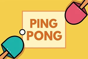 노란색 배경에 핑퐁 라켓 두 개와 PING PONG 텍스트가 중앙에 있는 이미지