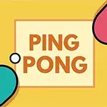 노란색 배경에 핑퐁 라켓 두 개와 PING PONG 텍스트가 중앙에 있는 이미지
