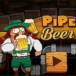 초록 모자를 쓴 캐릭터가 맥주잔을 들고 있으며, 배경에는 Pipe Beer라는 글자와 맥주 이미지가 있는 장면