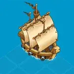 帆을 단 작은 나무 배가 푸른 바다 위에 떠 있다