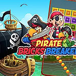 해적 만화 캐릭터와 함께 해적선 및 컬러풀한 블록 퍼즐 이미지