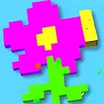 분홍색과 노란색의 픽셀 스타일 꽃 이미지