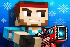 픽셀 아트 스타일의 캐릭터가 큰 무기를 들고 있으며, 배경에는 눈송이 패턴이 나타나 있음