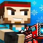 픽셀 아트 스타일의 캐릭터가 큰 무기를 들고 있으며, 배경에는 눈송이 패턴이 나타나 있음