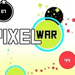 중앙에 PIXEL WAR라는 텍스트가 있고 주변에 다양한 크기의 빨간색, 녹색 원들이 있으며, 일부 원 안에는 숫자가 표시되어 있다
