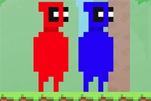 빨간색과 파란색의 픽셀 캐릭터가 나란히 서 있는 장면