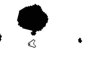 검은색 다각형과 작은 삼각형 도형들이 흰색 배경에 있는 이미지