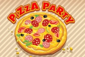 피자와 PIZZA PARTY라는 글자가 있는 밝고 색감이 풍부한 일러스트