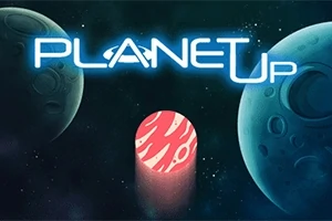 우주 배경에 두 개의 행성과 중앙에 빨간색 원통 형태가 있으며, 상단에 PLANET UP이라는 텍스트가 있다