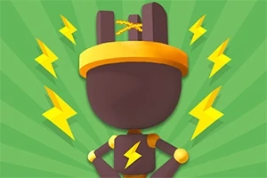 초록색 배경에 번개 모양이 그려진 검은색 토끼 캐릭터, 노란색 머리띠와 번개 상징이 있는 셔츠를 입고 있다