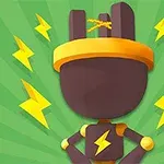 초록색 배경에 번개 모양이 그려진 검은색 토끼 캐릭터, 노란색 머리띠와 번개 상징이 있는 셔츠를 입고 있다