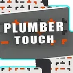 배경에 파이프와 블록 패턴이 있는 PLUMBER TOUCH라는 텍스트 이미지