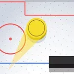 공 위를 파란색 선이 가로지르고 있으며, 검은색 바가 아래쪽에 위치하고 두 개의 빨간색 원이 보임