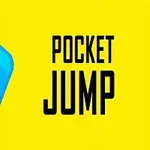 파란색 입체 캐릭터와 POCKET JUMP 글자가 노란 배경 위에 있는 이미지