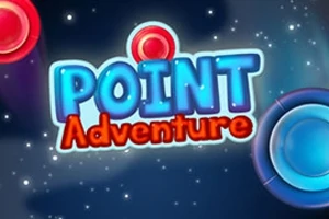 파란색과 빨간색 원형 오브젝트가 있는 우주 배경에 POINT Adventure라는 텍스트가 중앙에 배치되어 있습니다
