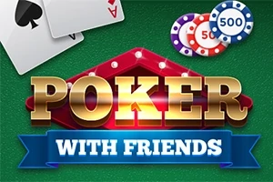 녹색 배경 위에 카드, 칩, POKER WITH FRIENDS 텍스트가 있는 이미지