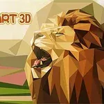 저다각형 스타일로 묘사된 사자가 있는 3D 일러스트