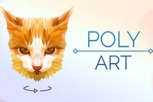 다각형 스타일로 표현된 고양이 얼굴과 POLY ART라는 텍스트
