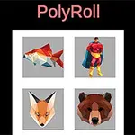 폴리곤 스타일로 표현된 물고기, 슈퍼히어로, 여우, 곰 그림이 네 개의 사각형 안에 배치되어 있음