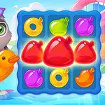 토끼가 오리 튜브를 착용하고 있고, 옆에는 다양한 색상의 아이템들이 있는 퍼즐 보드가 있는 이미지