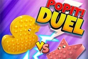 노란 오리 모양의 팝잇과 빨간 별 모양의 팝잇이 대결하는 이미지