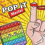 손가락에 붉은 머리띠를 한 채 주먹을 쥐고 있는 모습과 다양한 색상의 팝잇 장난감이 배경에 있는 그림