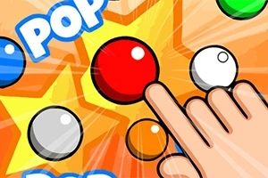 다채로운 구슬과 팝이라는 글자 뒤로 별 모양이 그려져 있고, 하단에는 손가락이 구슬을 가리키고 있는 이미지