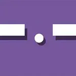 보라색 배경에 두 개의 하얀 막대와 중앙에 하얀 원이 있는 단순한 그래픽