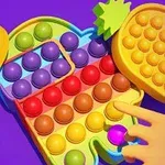 형형색색의 버블 팝잇 장난감을 손가락으로 누르는 모습