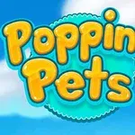파란 하늘과 구름을 배경으로 둥글고 밝은 노란색 글자로 쓰인 Popping Pets 텍스트