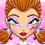 만화 스타일의 여성이 핑크 배경 앞에서 선글라스를 쓰고 화려한 메이크업을 한 모습