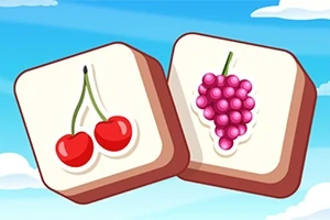 두 개의 과일 이미지를 가진 흰색 블록이 파란 하늘 배경에 나란히 놓여 있으며, 하나는 체리, 다른 하나는 포도를 보여줍니다