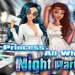 세 명의 여성이 흰색 드레스를 입고 파티에 참석하는 모습