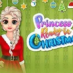 녹색 배경에 크리스마스 준비를 한 두 명의 공주 그림과 Princess Ready for Christmas라는 텍스트가 있는 이미지