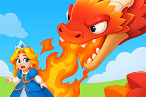 용이 불을 뿜으며 공주를 위협하는 장면