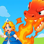 용이 불을 뿜으며 공주를 위협하는 장면