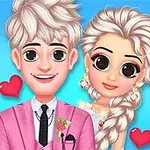 애니메이션 스타일의 커플이 미소를 지으며 서로 가까이 서 있고, 두 사람 주변에 작은 빨간 하트가 떠 있는 이미지