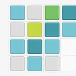 16개의 정사각형 그리드가 다양한 파란색과 녹색으로 채워져 있습니다