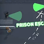 2명의 경비원이 초록색 손전등을 들고 감시하는 어두운 공간에서 PRISON ESCAPE라는 텍스트가 있는 이미지