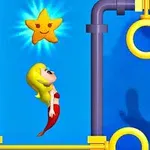 금발 인어가 웃는 별 아래에 있는 수중 장면