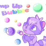 보라색 작은 동물이 비눗방울을 불고 있는 장면과 다양한 색상의 비눗방울들이 있는 그림