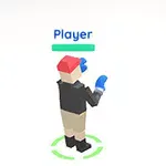 두 캐릭터가 마주 보고 있는 3D 그래픽 이미지, 한 캐릭터는 빨간색 헬멧과 옷을 입고 있고, 다른 캐릭터는 파란색 장갑을 끼고 있는 모습